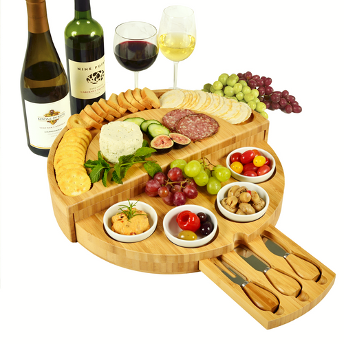 🧀2025 Swivel Charcuterie Board🔥With 4 Integrated Ceramic Bowls And 3 Piece Knife Set