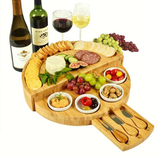 🧀2025 Swivel Charcuterie Board🔥With 4 Integrated Ceramic Bowls And 3 Piece Knife Set