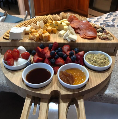 🧀2025 Swivel Charcuterie Board🔥With 4 Integrated Ceramic Bowls And 3 Piece Knife Set