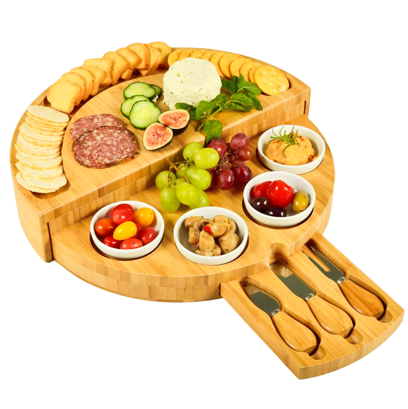 🧀2025 Swivel Charcuterie Board🔥With 4 Integrated Ceramic Bowls And 3 Piece Knife Set