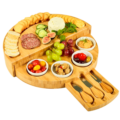 🧀2025 Swivel Charcuterie Board🔥With 4 Integrated Ceramic Bowls And 3 Piece Knife Set