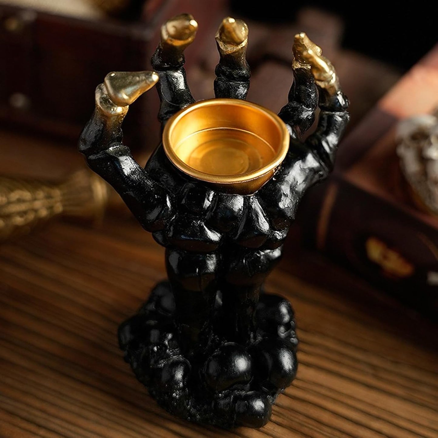 Gothic Ghost Finger Skull Hand Tealight Candle Stand