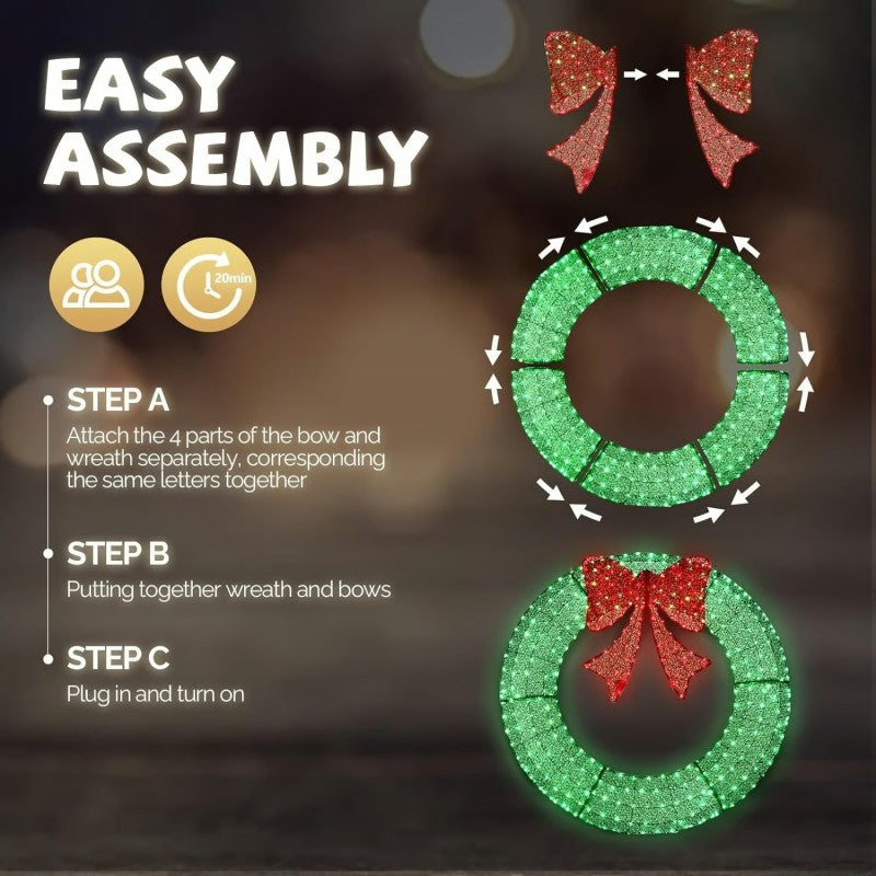 🎄 Sparkle-now Pre-sale! 🎀✨Pre-lit Large Christmas Wreath, Outdoor Christmas Wreath
